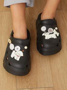 Cuccoo New EVA Bottom Cute Cartoon Closed Toe Clogs Women, Non-Slip Wear-Resistant Slide Sandals - Black - View 4