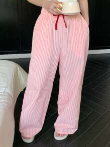 Dazy Plus Loose Elastic Waist Striped Drawstring Pajama Pants, All Season