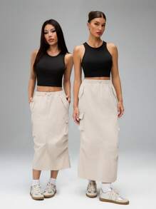 SHEIN Tall 女士休闲前系宽腰带简约清凉感抗皱速干工装裙，适合度假