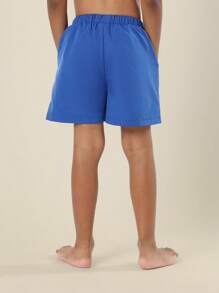 SUMWON经典男童泳裤，中长款，沙滩泳池夏季度假泳裤，松紧腰带，儿童休闲款 - 藍色 - 查看 3