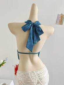 Soleia 沙滩可爱夏日上衣 度假沙滩度假 女士夏季性感露背吊带背心 - 水鴨藍 - 查看 2