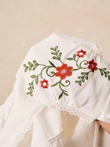 Poéselle Women Floral Embroidered Single-Breasted Cap Sleeve Casual Mini Dress