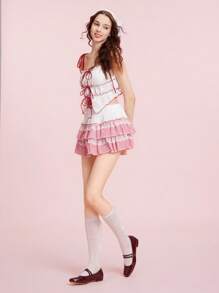 CUCCOO DOLLMOD Women's Flat Square Toe Plaid Mary Jane Shoes, Cute Campus Style, Low Heel BURGUNDY Mary Jane Spring Shoes Spring Break Easter For Christmas - Burgundy - View 2