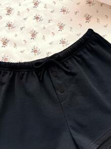 SHEIN Teen Girls Summer Casual & Comfortable Drawstring Cropped Hoodie, Cute Grey