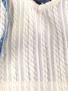 SHEIN Vintaside Kids 2 件装女婴牛仔连衣裙和粗针织背心套装，秋冬 - 藍色 - 查看 5