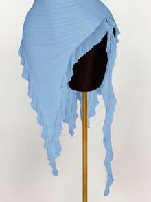 Amplova 深 V 领荷叶边不对称下摆紧身连衣裙 - 淺藍色 - 查看 5