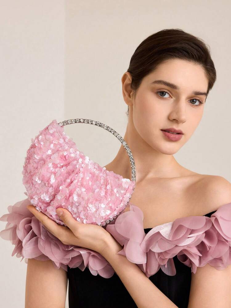 TOP HANDLE BAG WITH SEQUIN AND RHINESTONE DETAILS