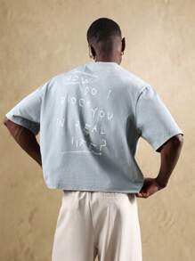SUMWON Summer Artistic Handwritten Message Loose Fit Cropped Cotton Basic Streetwear Tee Casual Urban Top Skater Contemporary Design Oversize