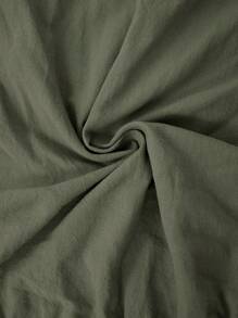 SHEIN LUNE 2 件套休闲水洗绉棉透气短款修身衬衫 + 裙子套装女士 - 軍綠色 - 查看 5