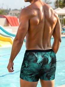 Manfinity KASUA Men Printed Drawstring Beach Vacation Swimming Trunks (Asymmetrical Cutting) - Dark Green - View 2