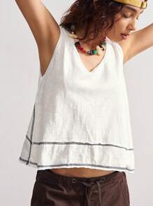Bohemela Women V-Neck Asymmetrical Hem Solid Color Knit Backless Tank Top