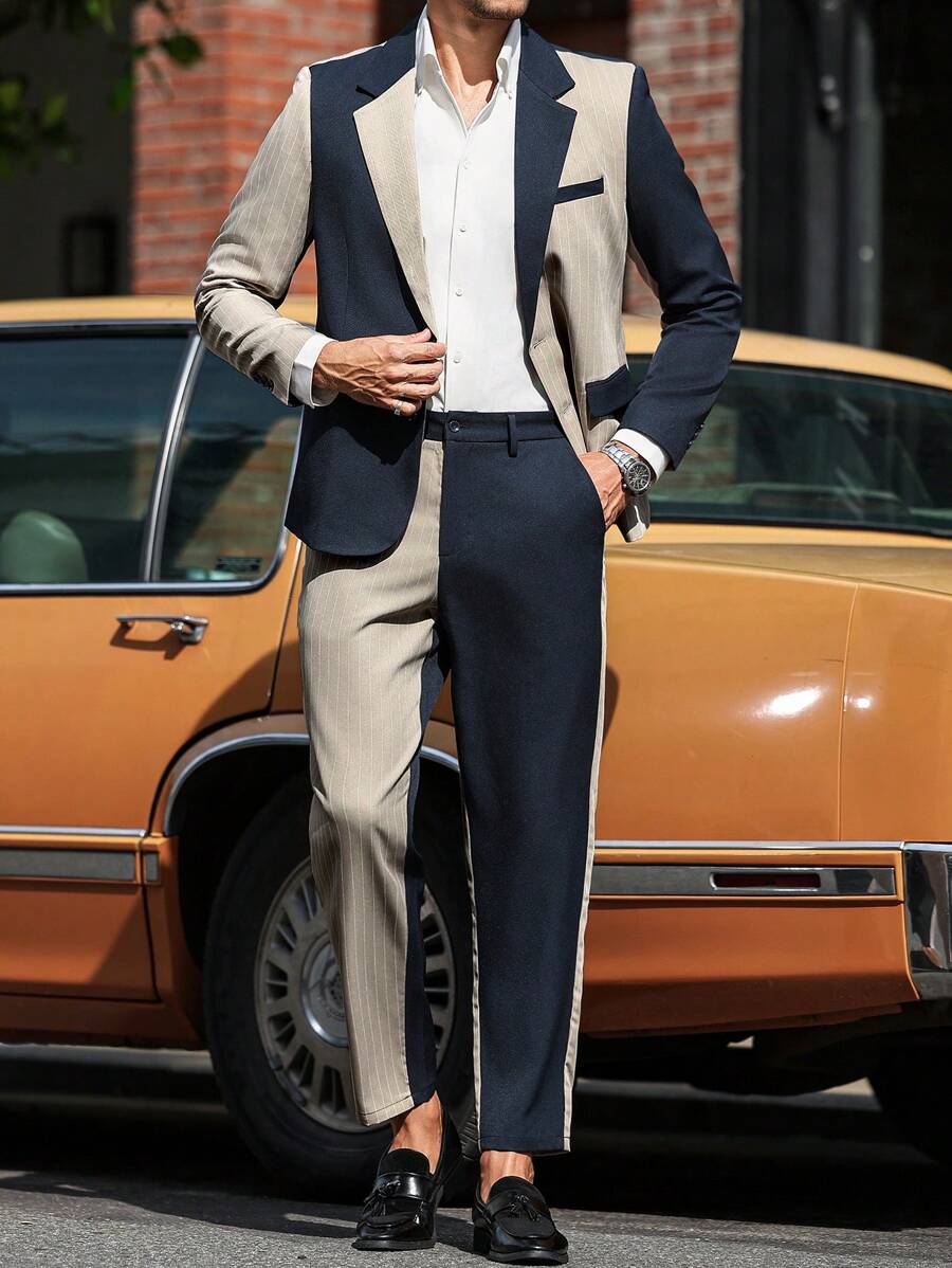 Manfinity Mode Conjunto de 2 piezas de talla grande para hombre con bloqueo de color y manga larga - Azul - Ver 1