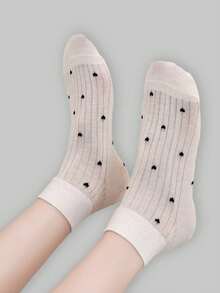 ROMWE Kawaii Calcetines cortos casuales y cómodos con patrón de corazones para mujer - Multicolor - Ver 3