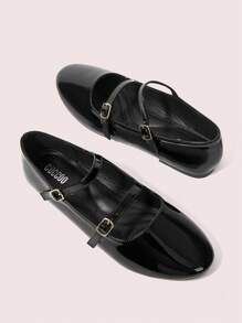 CUCCOO DOLLMOD Women's Black Round Toe Classic Elegant Cute Double Strap Mary Jane Flat Shoes For Christmas Spring Shoes - Black - View 3