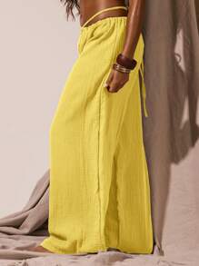 Musera Resort Lässige Hose mit tiefer Taillenkruzung, weitem Bein aus Musselin, für Frühling, Sommer, Urlaub, sexy, Boho, Ibiza-Festival, Strand, Badeanzug-Cover-Up, mädchenhaft, pastellfarben