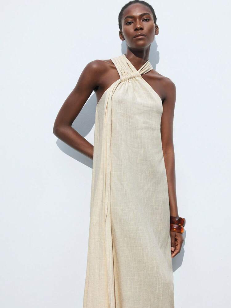 SHEIN Maija Robe d'été casual pour femmes, col ras-du-cou, couleur unie