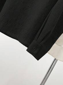 INAWLY Deep V-Neck Loose Casual French Style Pullover Shirt Fall Cloth For Women - Black - View 5