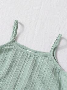 SHEIN Genkimix Kids 3pcs/Set Young GirlCasual Striped Textured Woven Double Layer Ruffle Camisole & Elastic Waist Ruffle Hem Shorts, Available In Beige, Green And Purple, Suitable For 4-7 Years Old Outdoor Sports & Casual Wear Summer Two Piece Set For Girls Girls Coord Sets Girl Short Sets With Tank Top Toddler Girl Summer Outfits Kids Summer Two Piece Set Summer Holiday