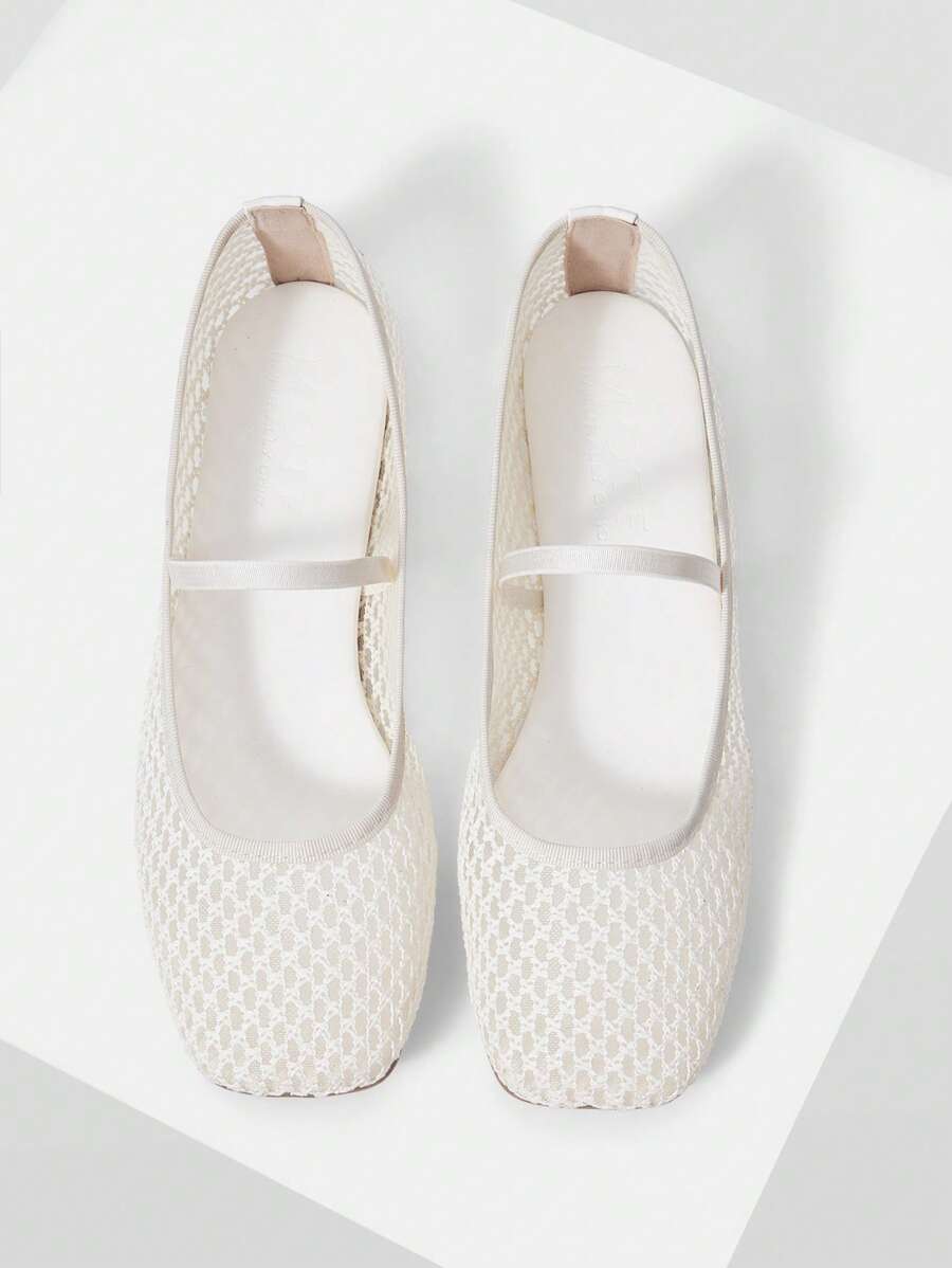 MOTF PREMIUM 编织PU皮革方头平底凉鞋 - 米色 - 查看 1