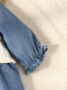 SHEIN Vintaside Kids 2 件装女婴牛仔连衣裙和粗针织背心套装，秋冬 - 藍色 - 查看 3