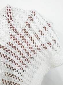 Swim Vcay Plus Size Women Solid Color Batwing Short Sleeve Hollow Out Cover-Up Dress, Holiday Wear For Summer Beach Vacation - White - View 6