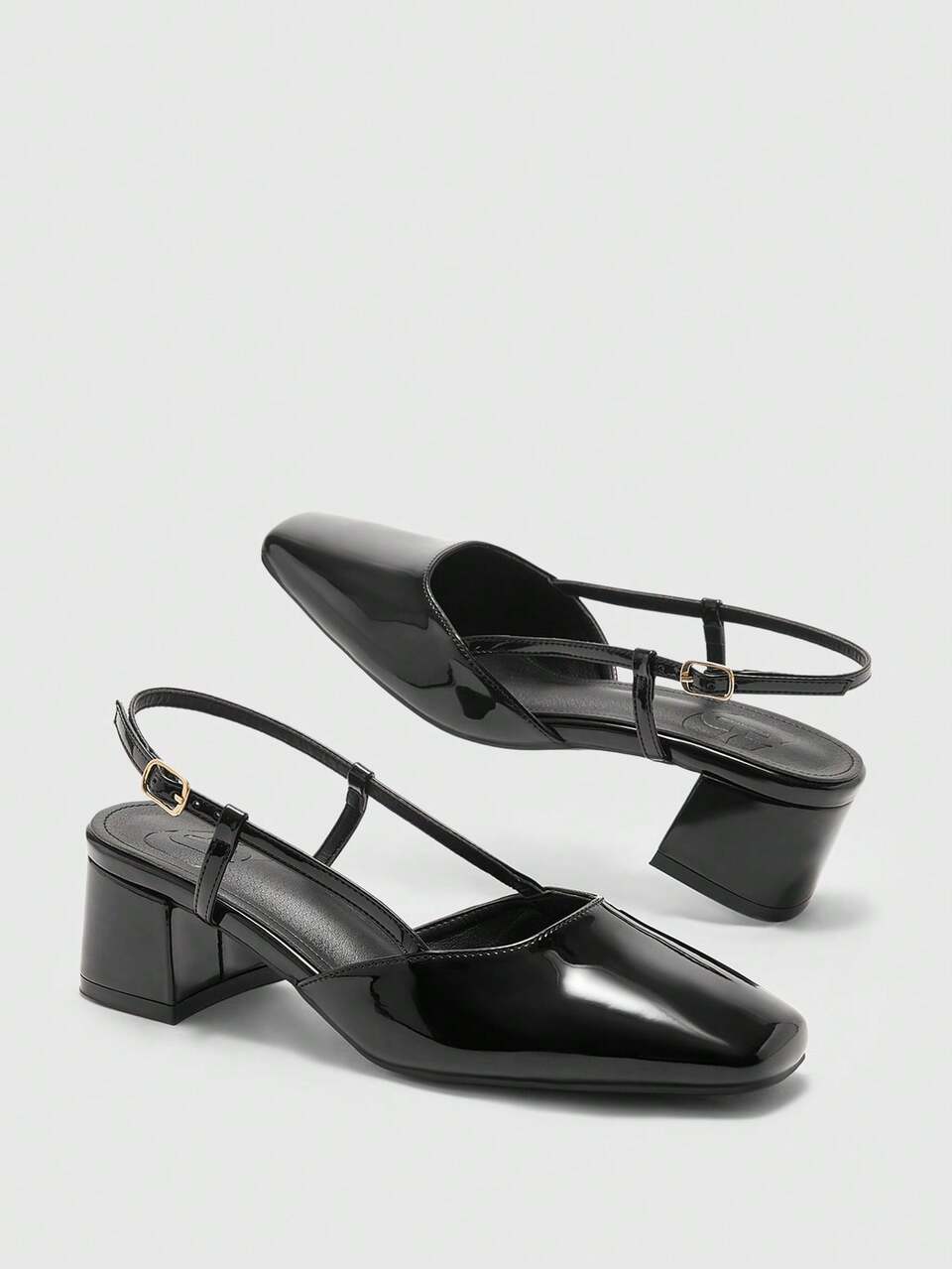 CUCCOO BIZCHIC Classic Black Backless Chunky Heel Square Toe Slingback Pumps, Versatile For Daily Commute And Work For Christmas