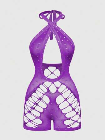 J-Fashion Body da donna elasticizzato con strass luccicanti, adatto per festival musicali in stile Y2K sexy