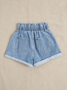 Breezaya 女士纯色简约休闲牛仔短裤 - 淺色水洗藍 - 查看 2