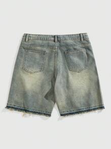 ROMWE MEN Street Life Men's  Fashionable Street Wear Rhinestone Button Denim Shorts - Bronze - View 2