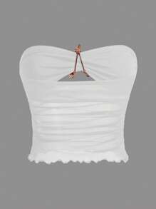 SHEIN ICON Hollow-Out Metal Starfish Decor Sheer Panel Casual Crop Top, Holiday Tube Top