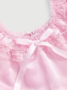 ROMWE Kawaii Vintage Palace Angelcore & Dollcore 厚重蕾丝缎面淡粉色可爱连衣裙 - 粉色 - 查看 3