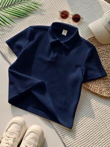 1 件年轻男孩休闲运动学院艺术复古纹理面料短袖 Polo 衫适合返校适合生日派对、晚会、表演、婚礼、洗礼、开幕式适合中东适合日常使用适合上学适合旅行适合运动适合春夏季节 - 藏蓝色 - 查看 8