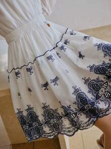 MOTF PREMIUM 刺绣褶饰撞色边连衣裙 - 白色 - 查看 2