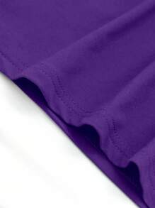 EMERY ROSE Plus Size Solid Half Sleeve T-Shirt, Casual V Neck T-Shirt For Summer, Women's Plus Size Clothing Graphic Tees Women Tops - Purple - View 3