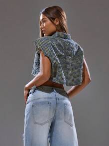 MUSERA Cropped Sleeveless Button Up Crop Plaid Check Shirt Spring, Summer, Streetwear, Y2k, Cool Girl,City Muse Fall Back To School