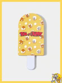 TOM & JERRY X SHEIN 冰淇淋形状二合一镜子和梳子，字母和卡通设计发刷，便携式化妆工具，送给孩子或朋友的完美礼物 - 彩色 - 查看 1