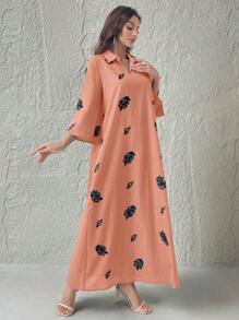 Al Najma Embroidered Collar Long Casual Dress - Orange - View 8