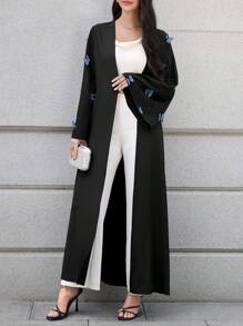 Al Najma Elegante abaya árabe para mujer con decoración de mariposa - Negro - Ver 3