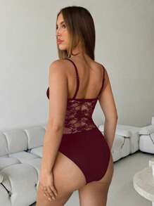 Aloruh Women's Solid Color Lace Sheer Bodysuit