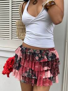 Sunnyshic Casual Multi-Layered Printed Shorts Skirt, Summer - Multicolor - View 6