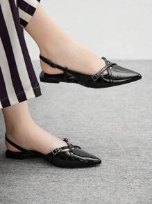 CUCCOO BIZCHIC Women Strappy Pointed Toe Flat Sandals - Black - View 1