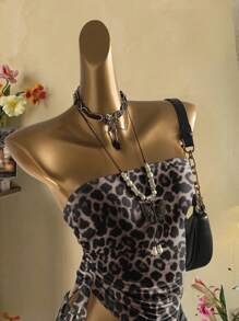 Attitoon Full Leopard Print Pattern Sexy Style Plus Size Women Top, Suitable For Summer Suitable For Going Out