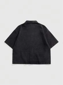 ROMWE MEN Street Life Camisa vaquera de hombre con adornos de rhinestones, de moda para el verano - Negro - Ver 6