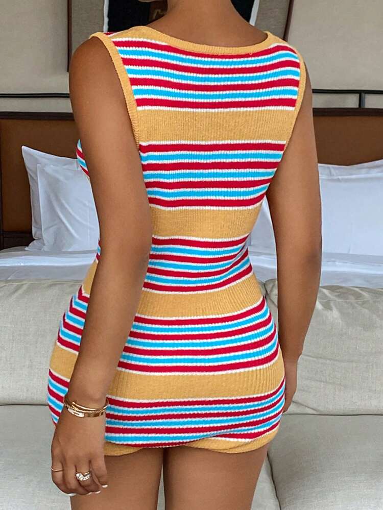 Women Striped Sleeveless Jumpsuit Loungewear Pajama