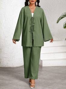 SHEIN Lady 2 Stücke Damen Urlaubs Lässig Einfarbiges Hemd und Hose Set