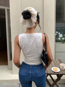 Siren Gaze 女士夏季蕾丝上衣，度假风上衣，时尚优雅吊带背心，网纱上衣，外出休闲，伊比沙岛风上衣，岛屿度假白色休闲度假风 - 白色 - 查看 2
