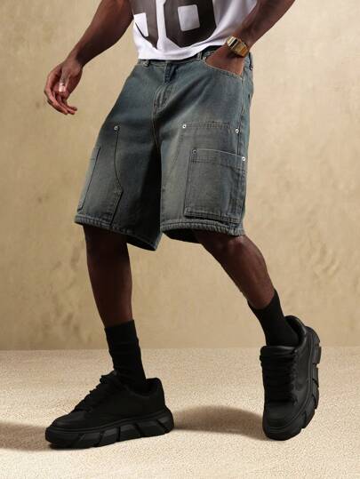 【1993studio】24SS★ Double Knee Carpenter Denim Bermuda Pt 1993studio】24SS☆ Double Knee Carpenter Denim Bermuda Pt