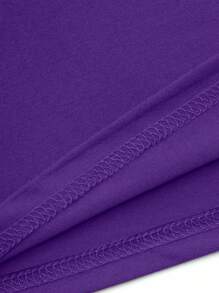 EMERY ROSE Plus Size Solid Half Sleeve T-Shirt, Casual V Neck T-Shirt For Summer, Women's Plus Size Clothing Graphic Tees Women Tops - Purple - View 4