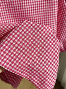 Comfortcana Plus Size Women's Summer Casual Plaid Printed Puff Sleeve Bowknot Peplum Top