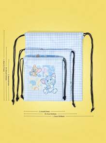 TOM & JERRY X SHEIN Plaid & Cartoon Pattern Travel Pouches, Multi-Size Zipped Pockets - Multicolor - View 5